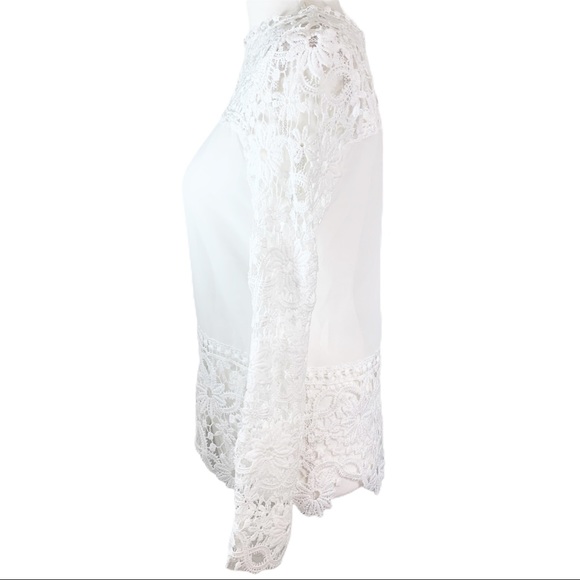 🎀White Sheer / Crochet Floral Dressy Top - Picture 8 of 8